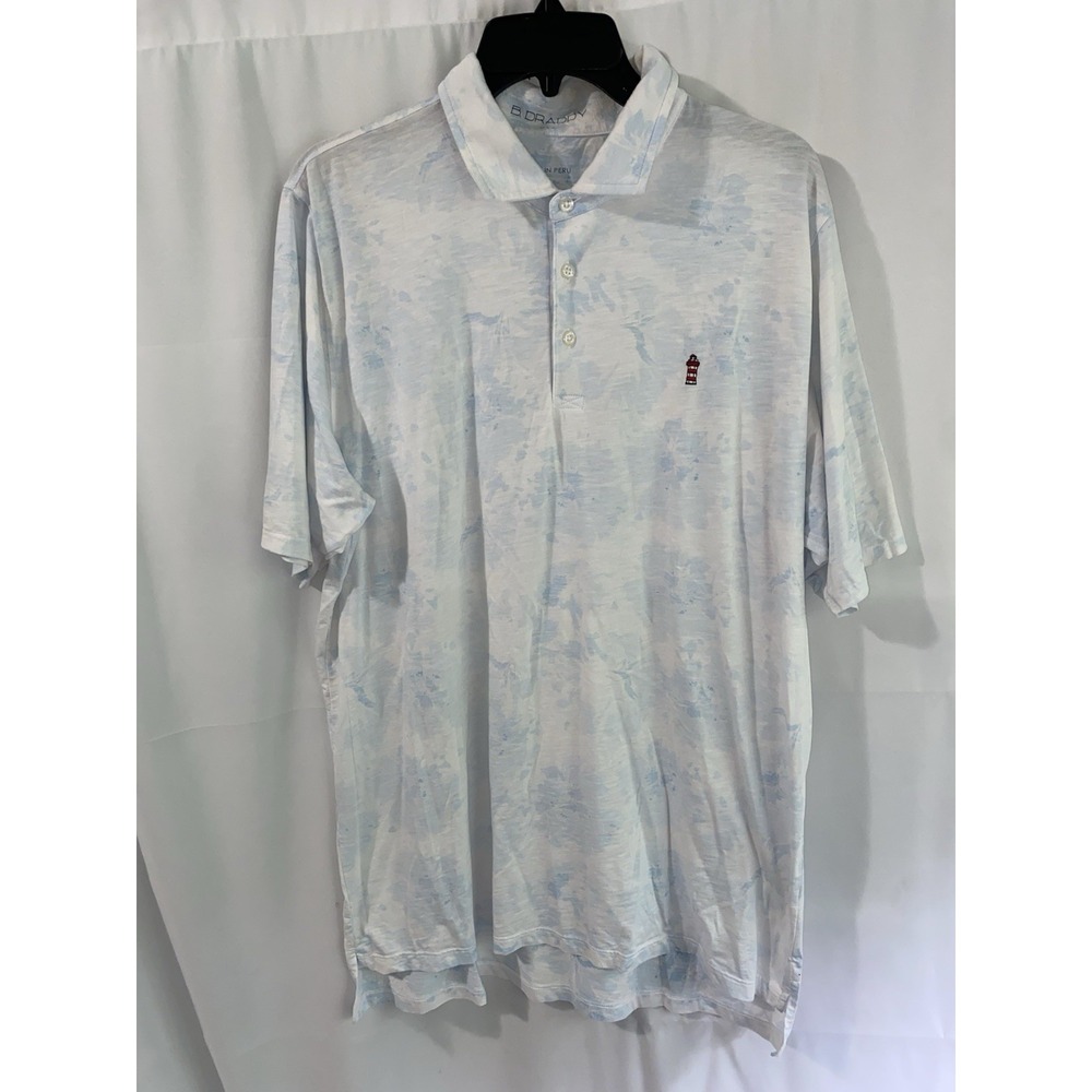 B. Draddy Gil Polo Mens Large Golf Light Blue Cloud Embroidered Lighthouse Logo